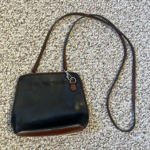 Vera Pelle Small Leather Crossbody Purse Bag Brown Black Zip Made in Italy